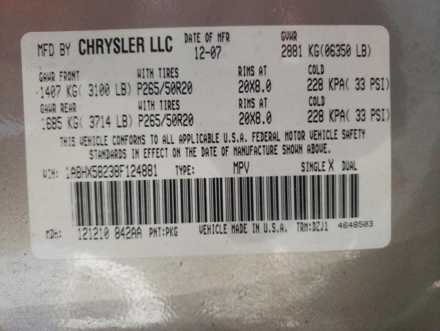 Photo 10 from auction – 2008 CHRYSLER ASPEN LIMI with VIN 1A8HX58238F124881