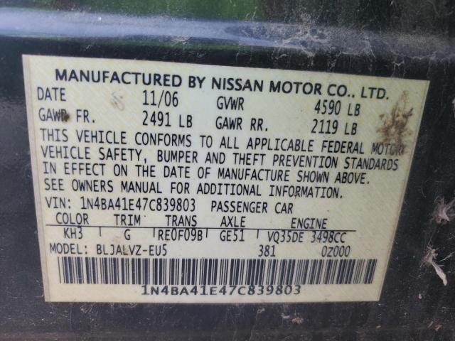 Photo 10 from auction – 2007 NISSAN MAXIMA SE with VIN 1N4BA41E47C839803