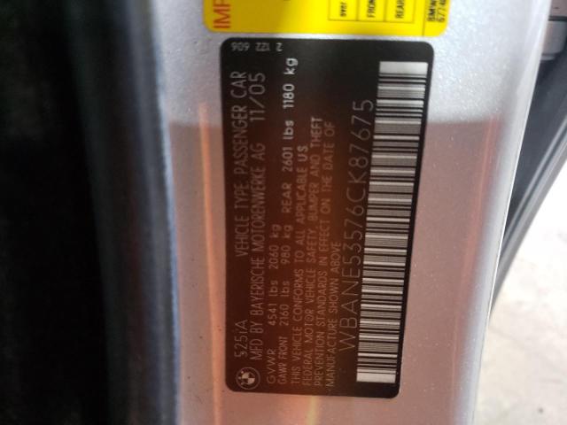 Photo 10 from auction – 2006 BMW 525 I with VIN WBANE53576CK87675