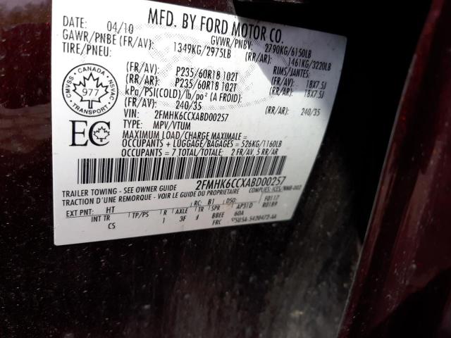 Photo 10 from auction – 2010 FORD FLEX SEL with VIN 2FMHK6CCXABD00257
