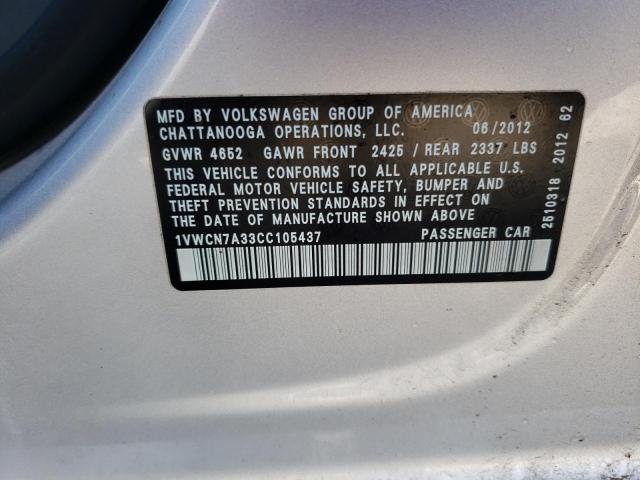 Photo 10 from auction – 2012 VOLKSWAGEN PASSAT SEL with VIN 1VWCN7A33CC105437