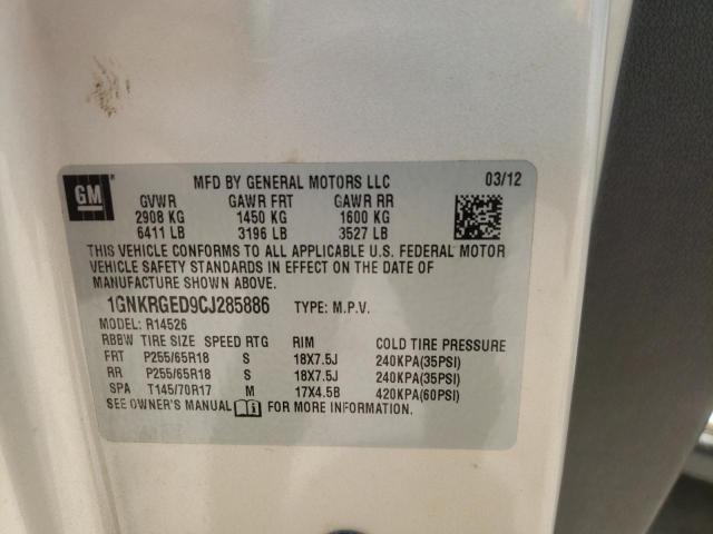 Photo 10 from auction – 2012 CHEVROLET TRAVERSE L with VIN 1GNKRGED9CJ285886