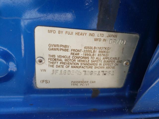 Photo 10 from auction – 2002 SUBARU IMPREZA WR with VIN JF1GD29672G517351
