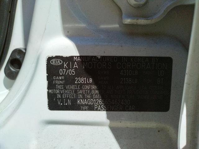 Photo 10 from auction – 2006 KIA OPTIMA LX with VIN KNAGD126565462430