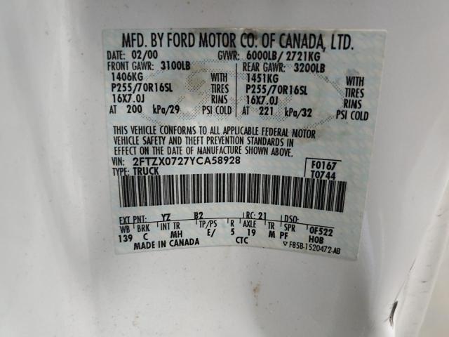 Photo 10 from auction – 2000 FORD F150 with VIN 2FTZX0727YCA58928