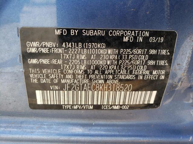 Photo 10 from auction – 2019 SUBARU CROSSTREK with VIN JF2GTAEC8KH318520