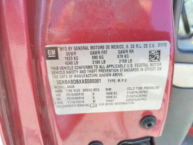 Photo 10 from auction – 2010 CHEVROLET HHR LT with VIN 3GNBABDBXAS580081