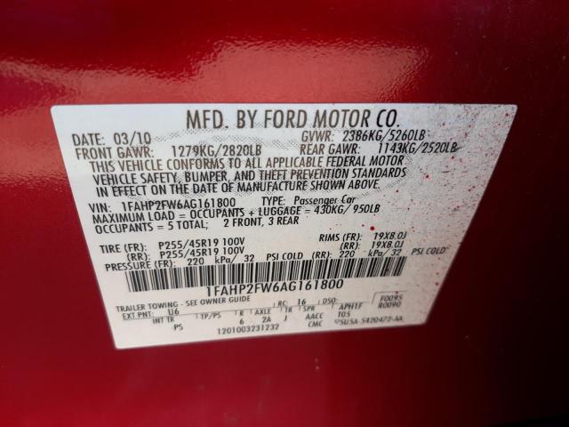 Photo 10 from auction – 2010 FORD TAURUS with VIN 1FAHP2FW6AG161800