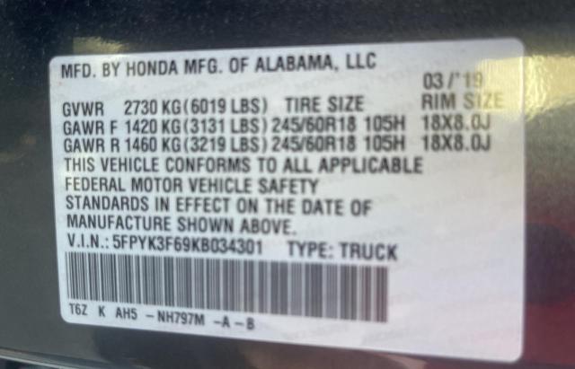 Photo 10 from auction – 2019 HONDA RIDGELINE with VIN 5FPYK3F69KB034301