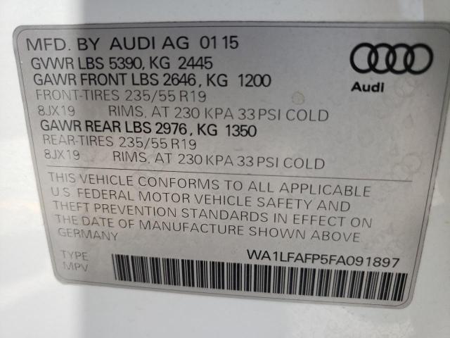 Photo 10 from auction – 2015 AUDI Q5 PREMIUM with VIN WA1LFAFP5FA091897