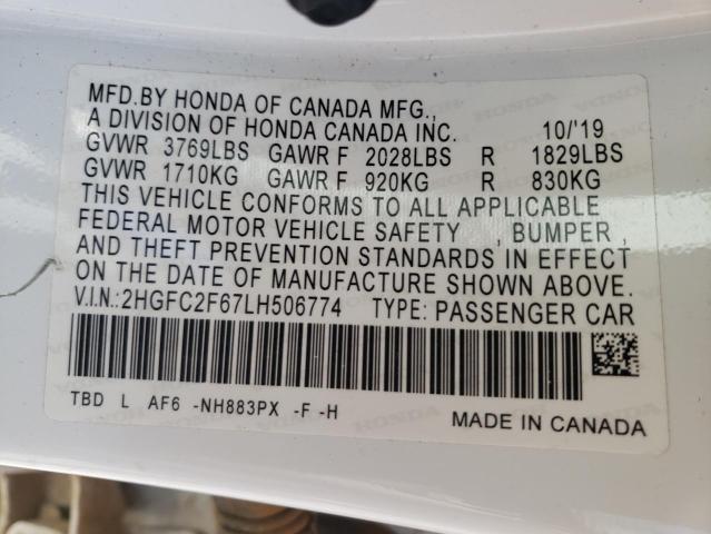 Photo 10 from auction – 2020 HONDA CIVIC LX with VIN 2HGFC2F67LH506774