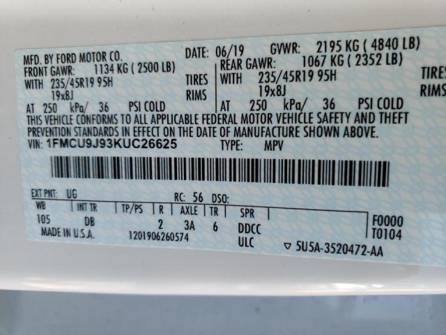 Photo 10 from auction – 2019 FORD ESCAPE TIT with VIN 1FMCU9J93KUC26625