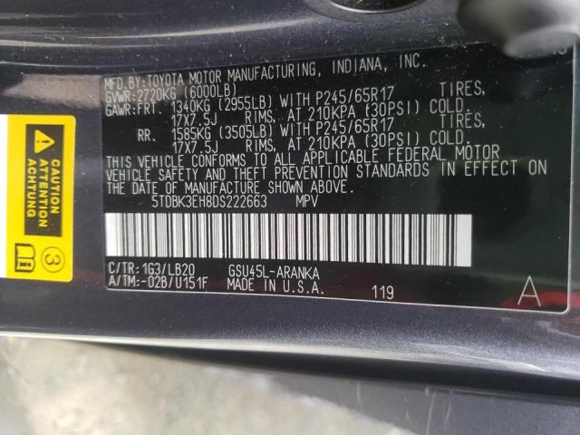 Photo 10 from auction – 2013 TOYOTA HIGHLANDER with VIN 5TDBK3EH8DS222663
