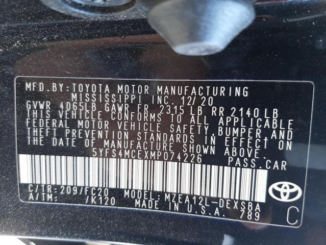 Photo 10 from auction – 2021 TOYOTA COROLLA SE with VIN 5YFS4MCEXMP074226
