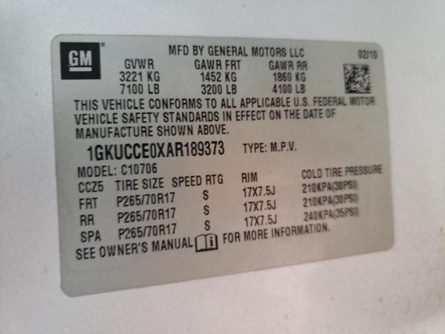 Photo 10 from auction – 2010 GMC YUKON SLT with VIN 1GKUCCE0XAR189373