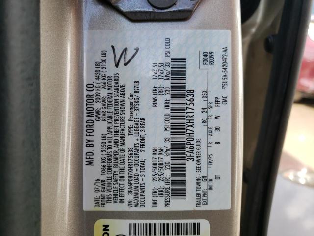 Photo 10 from auction – 2017 FORD FUSION SE with VIN 3FA6P0H7XHR175638