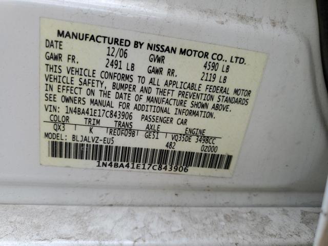 Photo 10 from auction – 2007 NISSAN MAXIMA SE with VIN 1N4BA41E17C843906