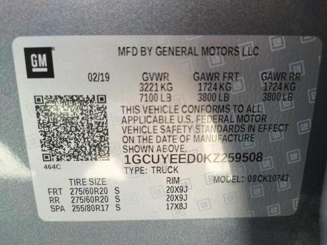 Photo 10 from auction – 2019 CHEVROLET SILVERADO with VIN 1GCUYEED0KZ259508