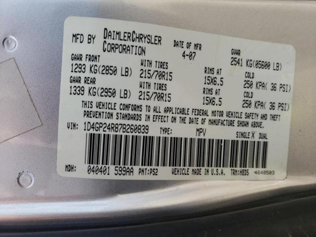 Photo 10 from auction – 2007 DODGE GRAND CARA with VIN 1D4GP24R87B260839