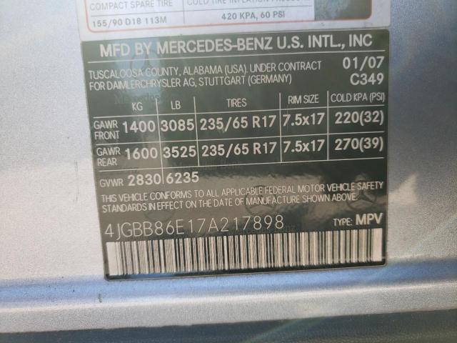 Photo 10 from auction – 2007 MERCEDES-BENZ ML 350 with VIN 4JGBB86E17A217898