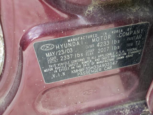 Photo 10 from auction – 2003 HYUNDAI SONATA GLS with VIN KMHWF35H33A903147