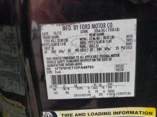 Photo 10 from auction – 2013 FORD F150 SUPER with VIN 1FTFW1ET1DFA49793
