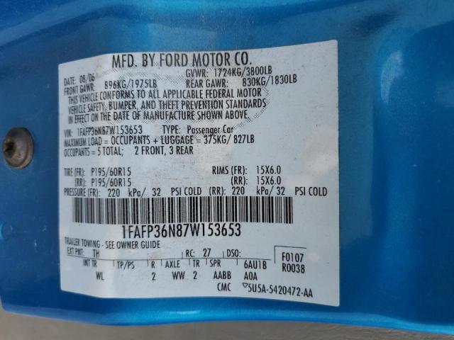 Photo 10 from auction – 2007 FORD FOCUS ZXW with VIN 1FAFP36N87W153653