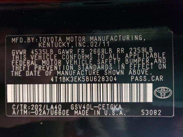 Photo 10 from auction – 2011 TOYOTA CAMRY SE with VIN 4T1BK3EK5BU628304