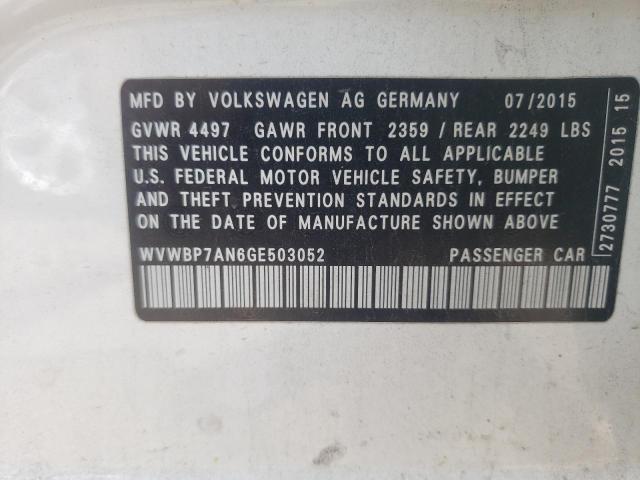 Photo 10 from auction – 2016 VOLKSWAGEN CC BASE with VIN WVWBP7AN6GE503052