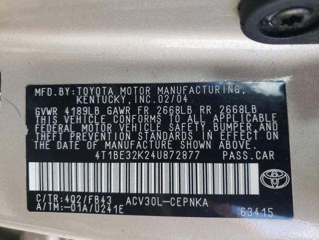Photo 10 from auction – 2004 TOYOTA CAMRY LE with VIN 4T1BE32K24U872877
