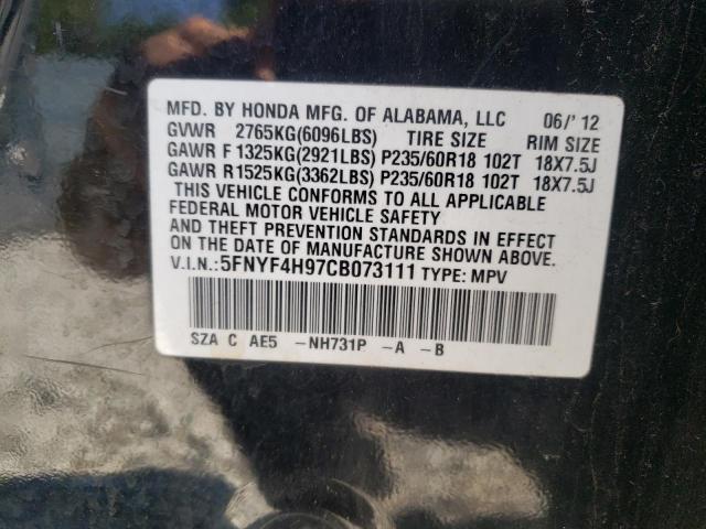 Photo 10 from auction – 2012 HONDA PILOT TOUR with VIN 5FNYF4H97CB073111