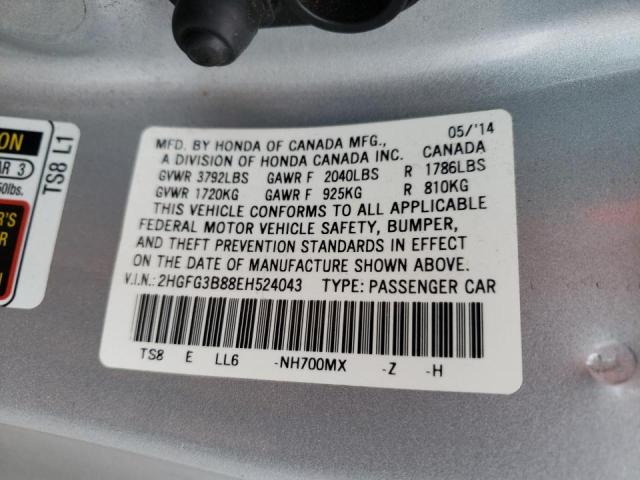 Photo 10 from auction – 2014 HONDA CIVIC EX with VIN 2HGFG3B88EH524043