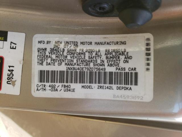 Photo 10 from auction – 2009 TOYOTA COROLLA BA with VIN 1NXBU40E79Z075649