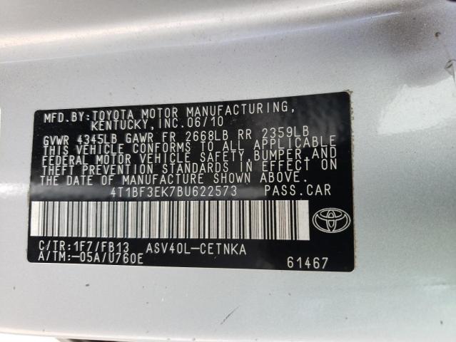 Photo 10 from auction – 2011 TOYOTA CAMRY BASE with VIN 4T1BF3EK7BU622573