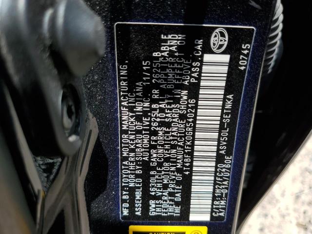Photo 10 from auction – 2016 TOYOTA CAMRY LE with VIN 4T4BF1FK0GR540216