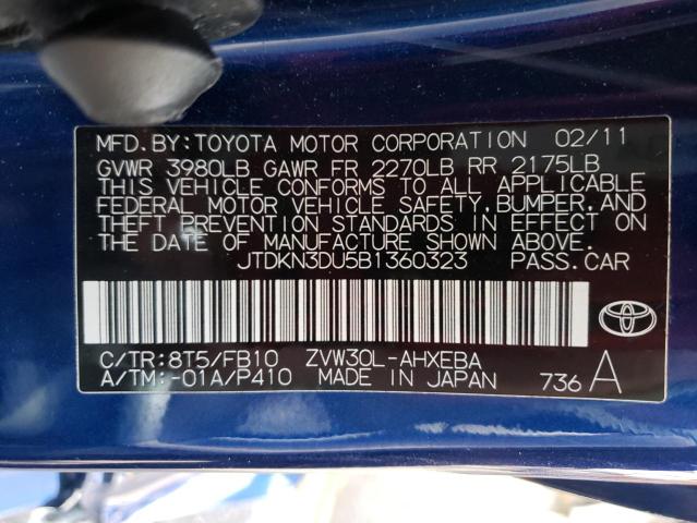 Photo 10 from auction – 2011 TOYOTA PRIUS with VIN JTDKN3DU5B1360323