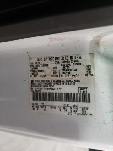 Photo 10 from auction – 2002 FORD F150 with VIN 1FTRF172X2NA81579