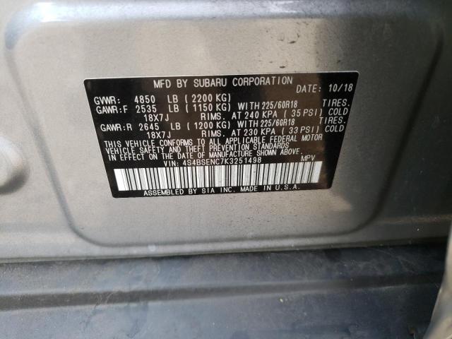 Photo 10 from auction – 2019 SUBARU OUTBACK 3. with VIN 4S4BSENC7K3251498