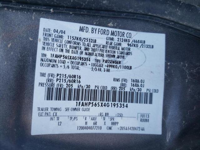 Photo 10 from auction – 2004 FORD TAURUS with VIN 1FAHP56SX4G195354