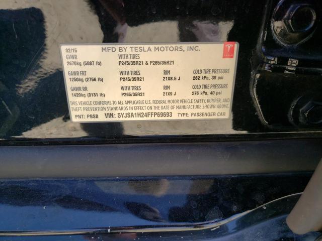 Photo 10 from auction – 2015 TESLA MODEL S 85 with VIN 5YJSA1H24FFP69693