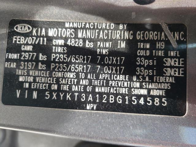 Photo 10 from auction – 2011 KIA SORENTO BA with VIN 5XYKT3A12BG154585