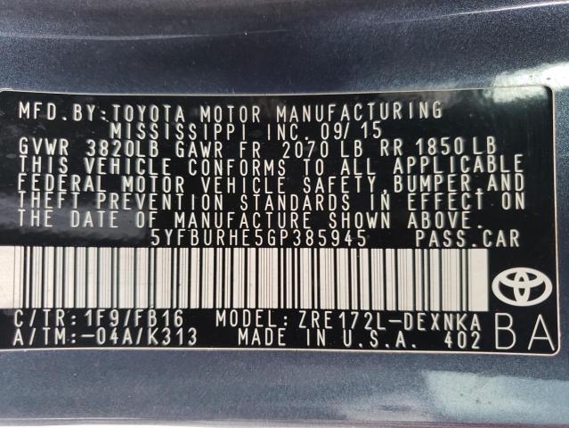 Photo 10 from auction – 2016 TOYOTA COROLLA L with VIN 5YFBURHE5GP385945