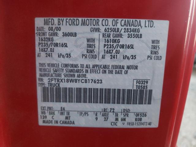 Photo 10 from auction – 2000 FORD F150 with VIN 2FTRX18W8YCB17623
