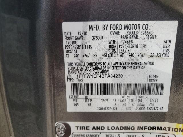 Foto 10 de la subasta – 2011 FORD F150 SUPER con VIN 1FTFW1EF4BFA34230