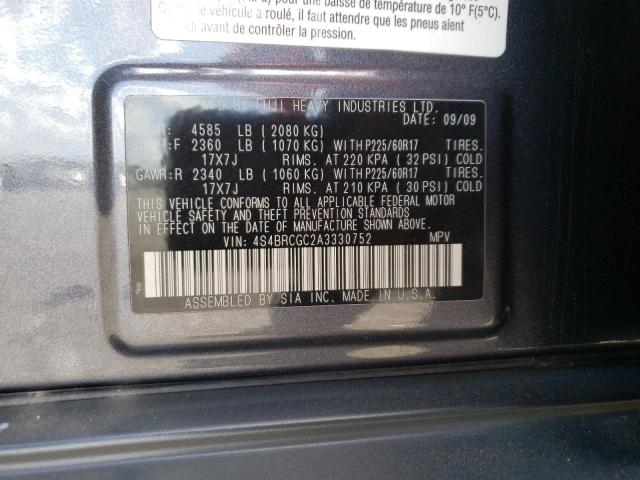 Photo 10 from auction – 2010 SUBARU OUTBACK 2. with VIN 4S4BRCGC2A3330752