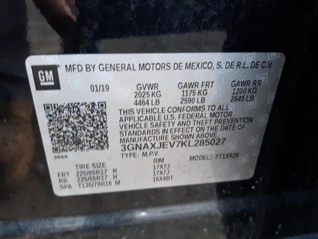 Photo 10 from auction – 2019 CHEVROLET EQUINOX LT with VIN 3GNAXJEV7KL285027