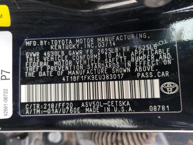 Photo 10 from auction – 2014 TOYOTA CAMRY L with VIN 4T1BF1FK9EU383017