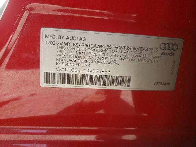 Photo 10 from auction – 2003 AUDI A4 1.8T QU with VIN WAULC68E13A234893