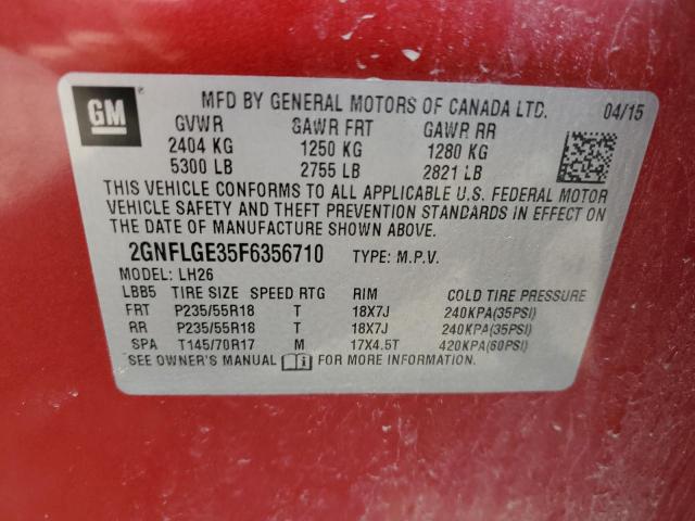 Photo 10 from auction – 2015 CHEVROLET EQUINOX LT with VIN 2GNFLGE35F6356710