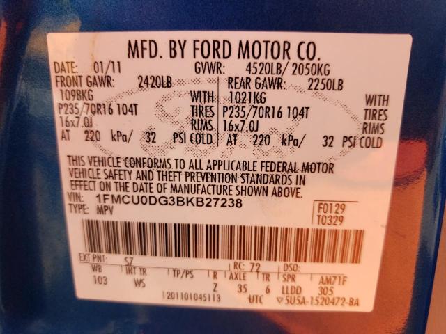 Photo 10 from auction – 2011 FORD ESCAPE XLT with VIN 1FMCU0DG3BKB27238
